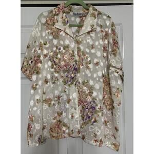Vintage Erica Brooke Feminine Sheer Floral Cottage Core Button Blouse Top Sz 26